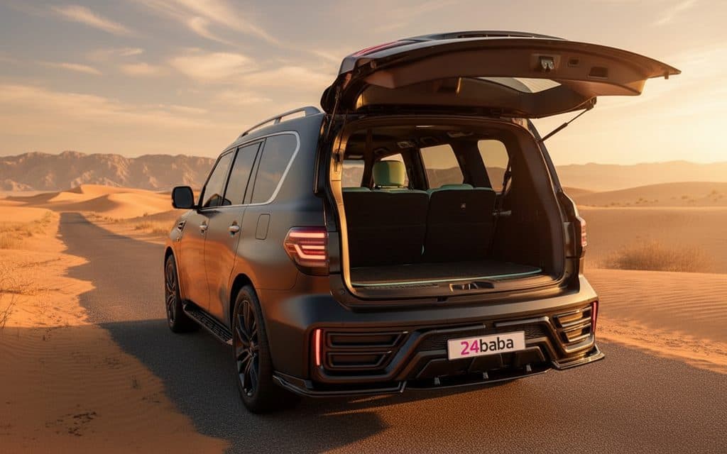 Nissan Patrol 2021 Black rear view showing taillights