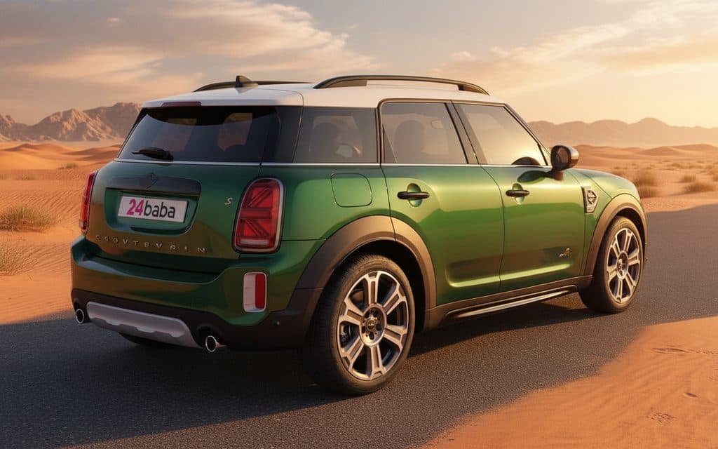 Mini Countryman 2023 Green rear view showing taillights