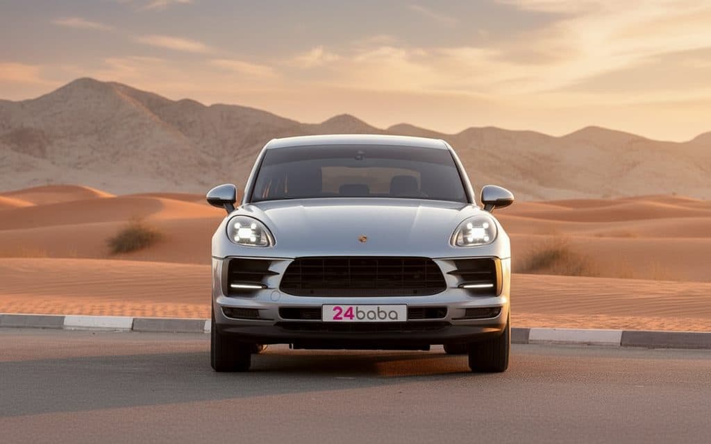 Porsche Macan 2020 Silver front view with headlights