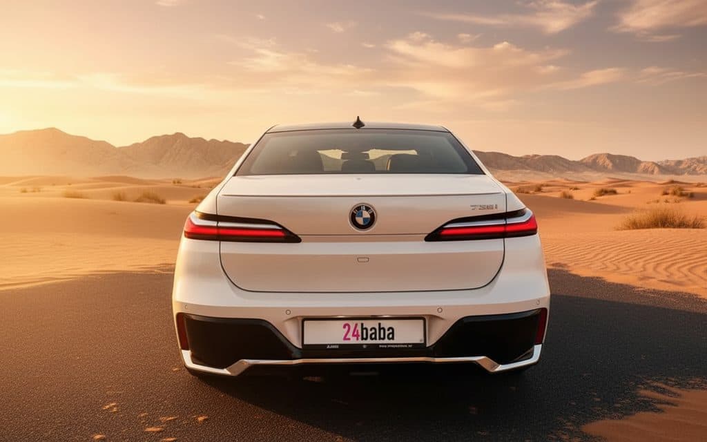 Bmw 735 2023 White rear view showing taillights