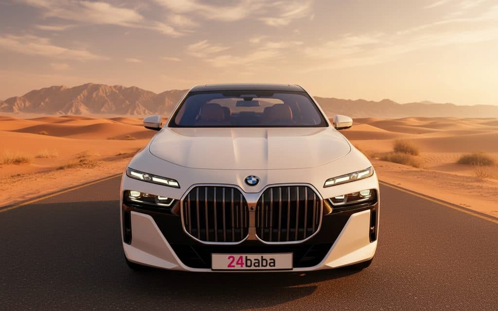 Bmw 735 2023 White front view with headlights