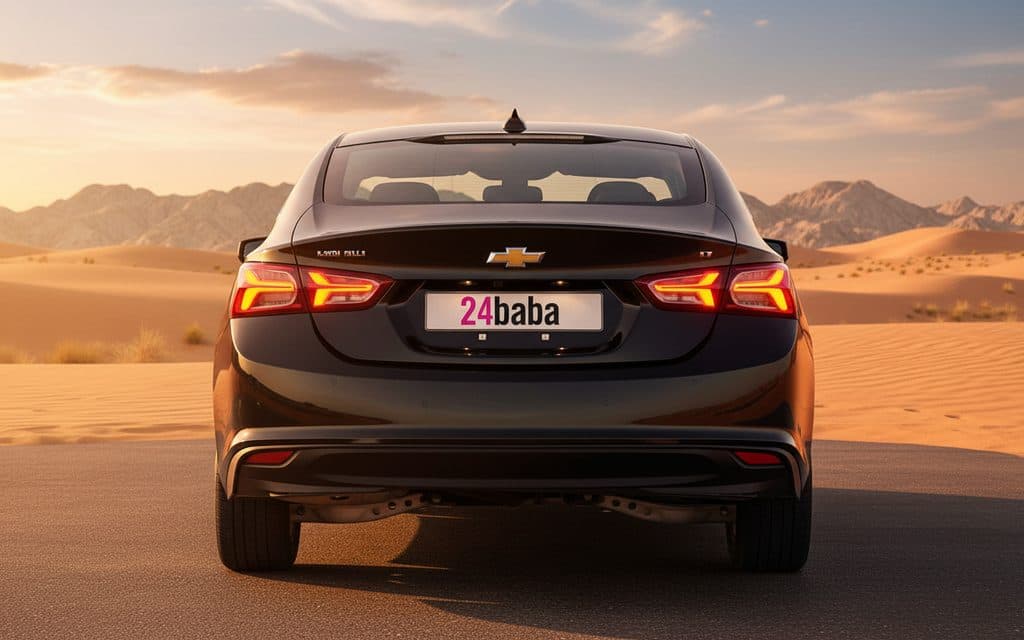 Chevrolet Malibu 2022 Black rear view showing taillights – rental in Dubai