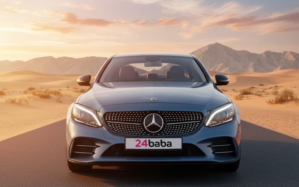 Mercedes C300 2020 Blue front view with headlights