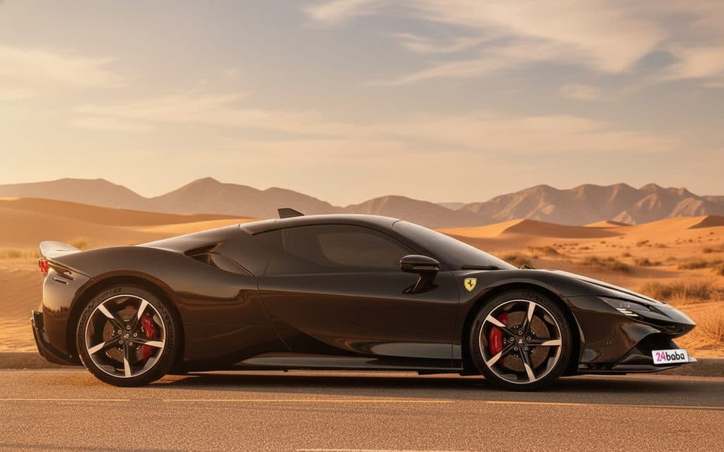 Ferrari Sf 90 2021 Black side profile – rental in Dubai