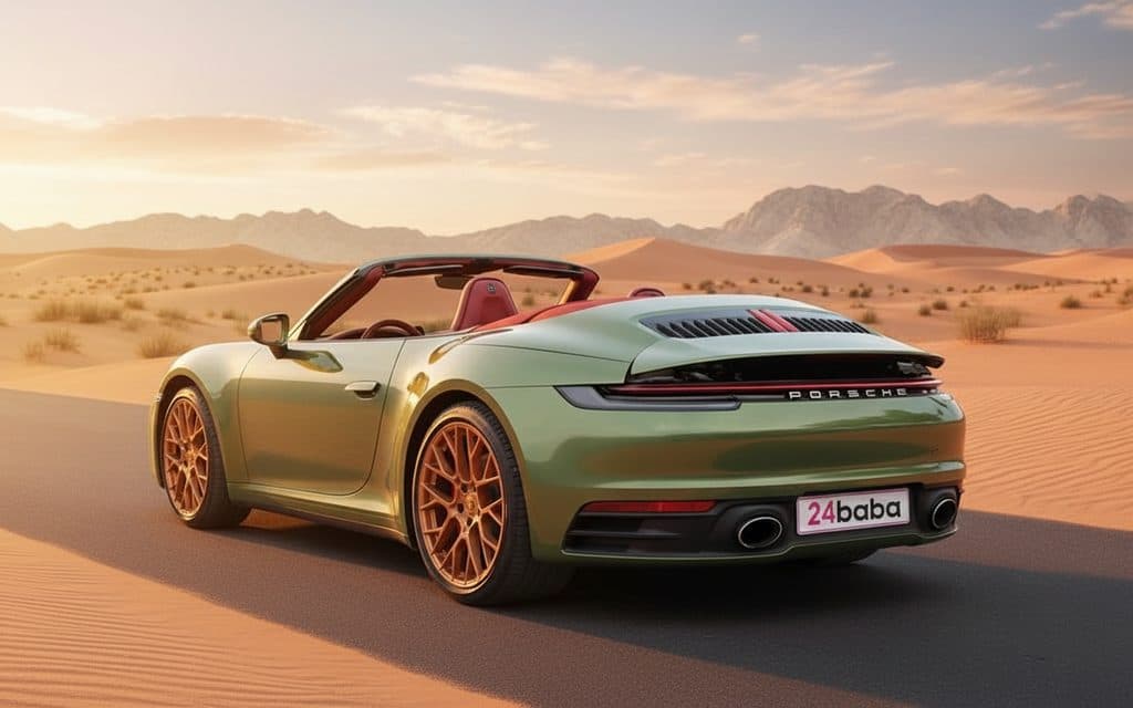 Porsche 911 2022 Green rear view showing taillights