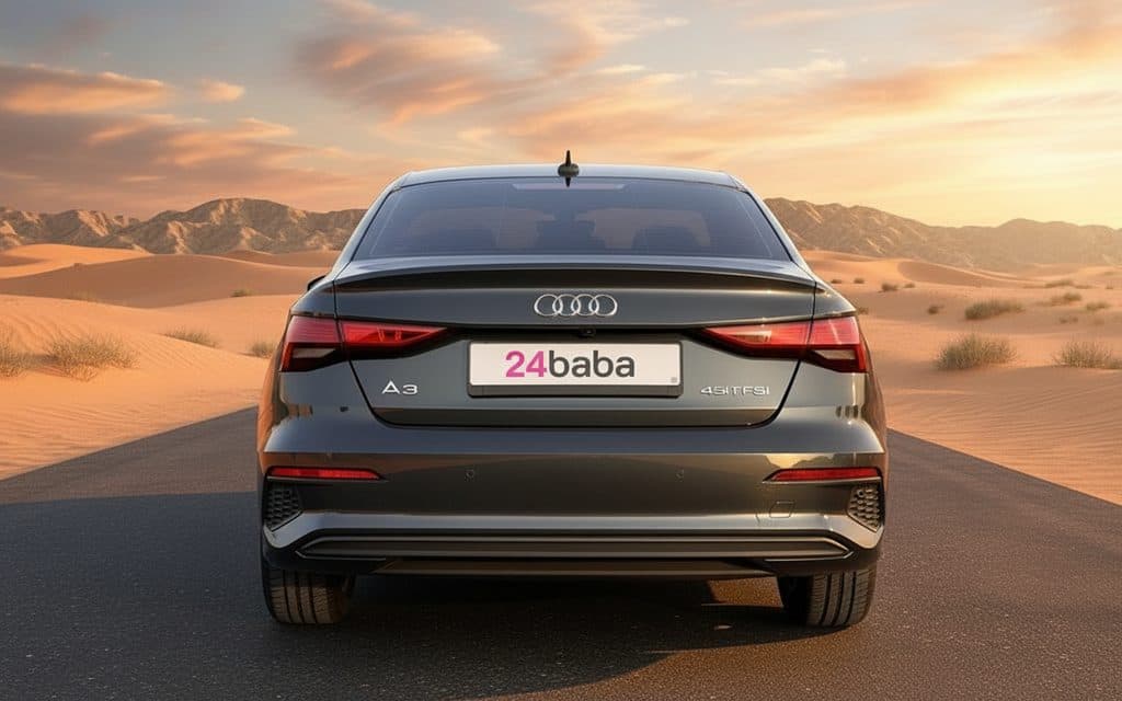 Audi A3 2024 Black rear view showing taillights