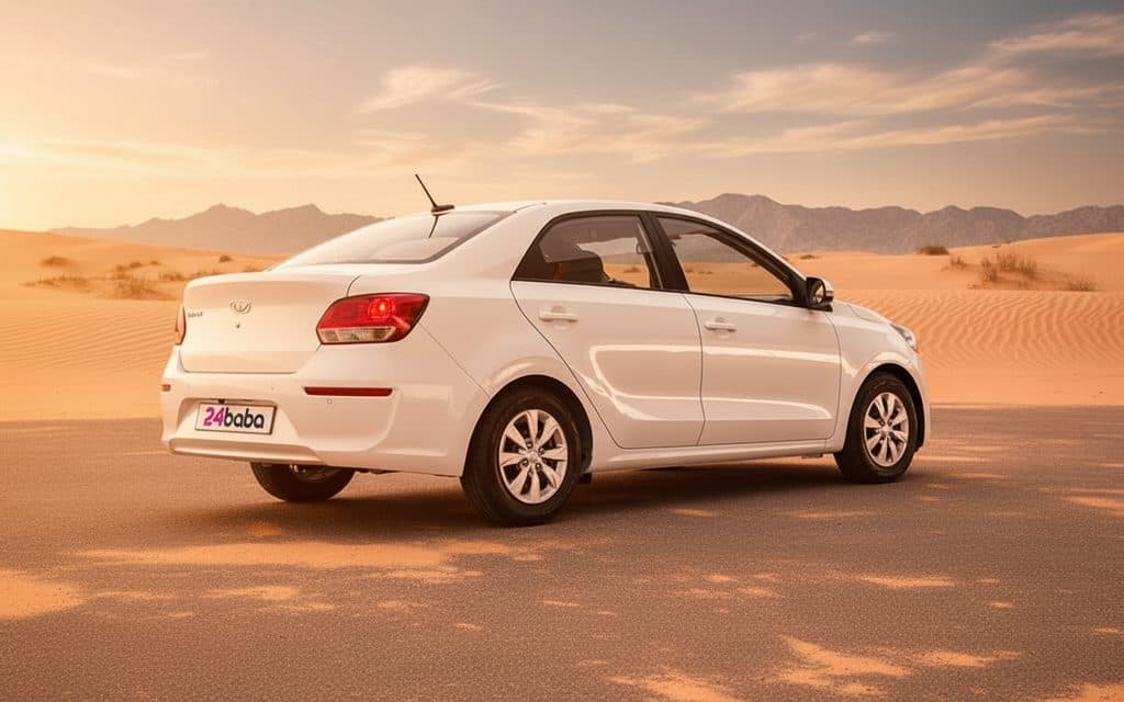 Kia Pegas 2024 White rear view showing taillights