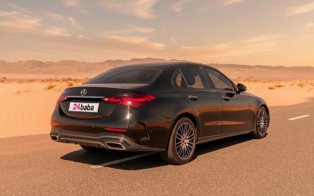 Mercedes C300 2022 Black rear view showing taillights