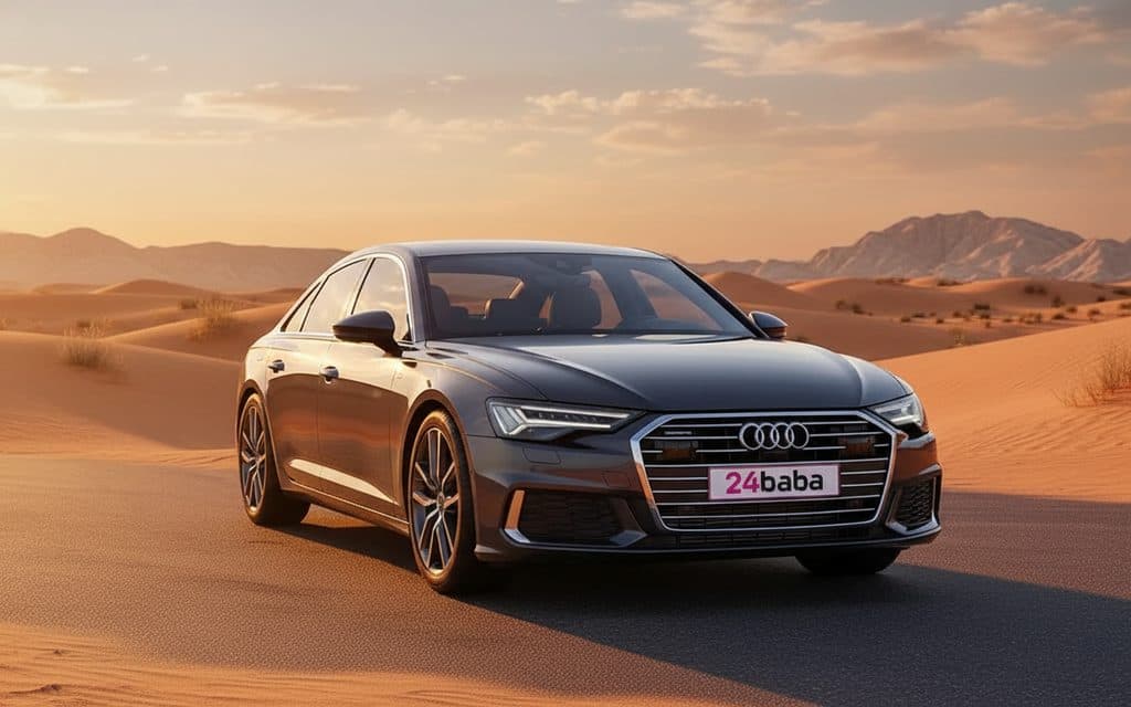 Audi A6 2023 Grey front view with headlights