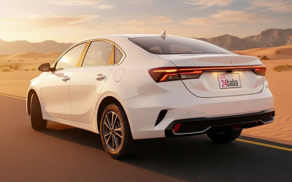 Kia K3 2025 White rear view showing taillights