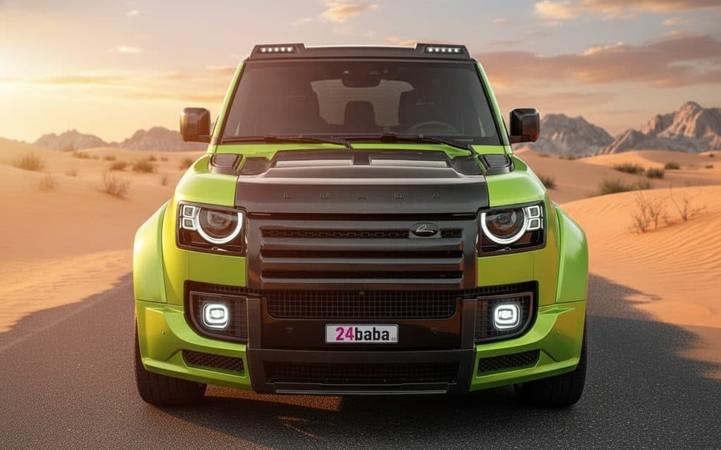 Land Rover Defender 2022 Green front view with headlights