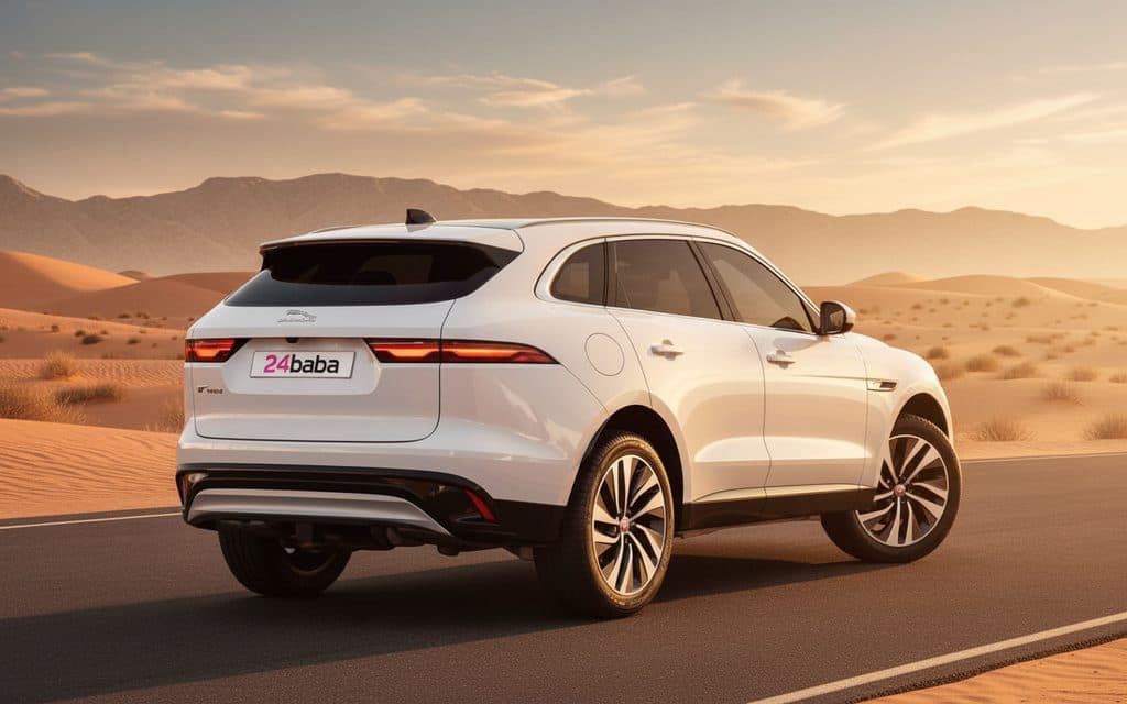 Jaguar E Pace 2022 White rear view showing taillights