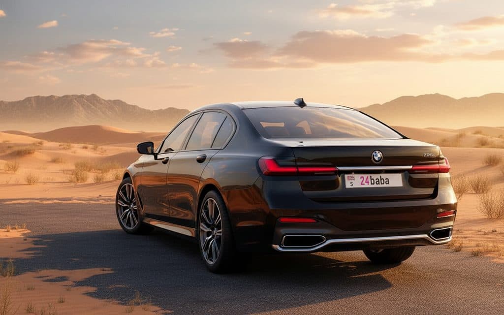 Bmw 735 2024 Black rear view showing taillights