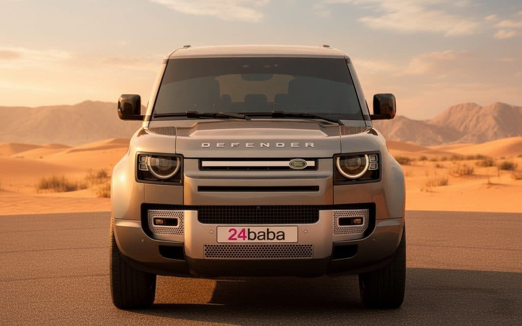 LandRover Defender 2022 Grey front view with headlights