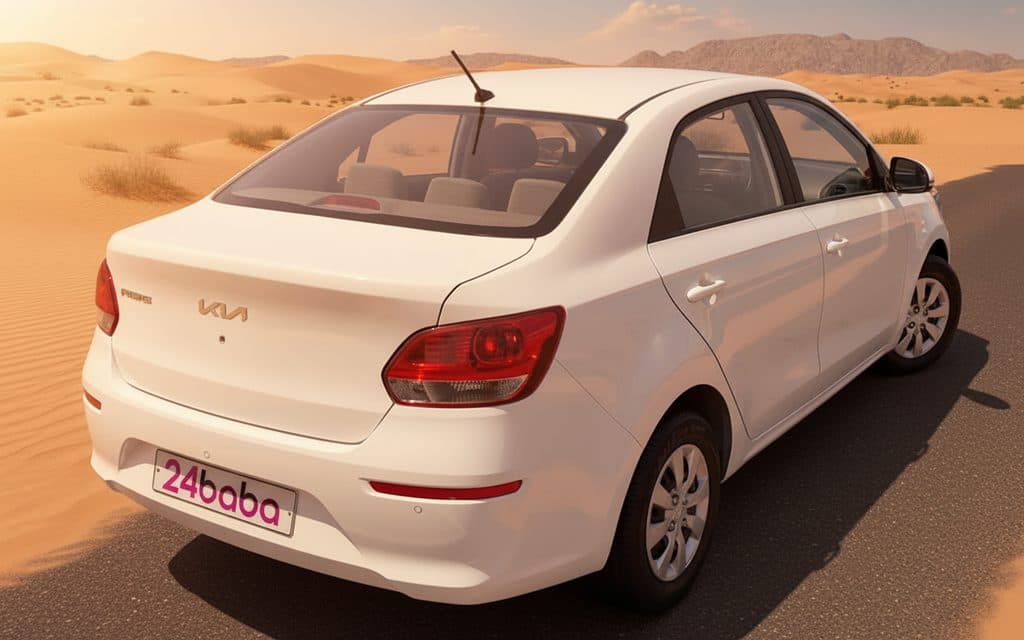 Kia Pegas 2023 White rear view showing taillights