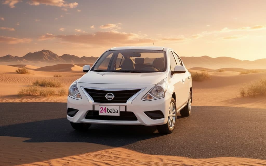 Nissan Sunny 2024 White front view with headlights