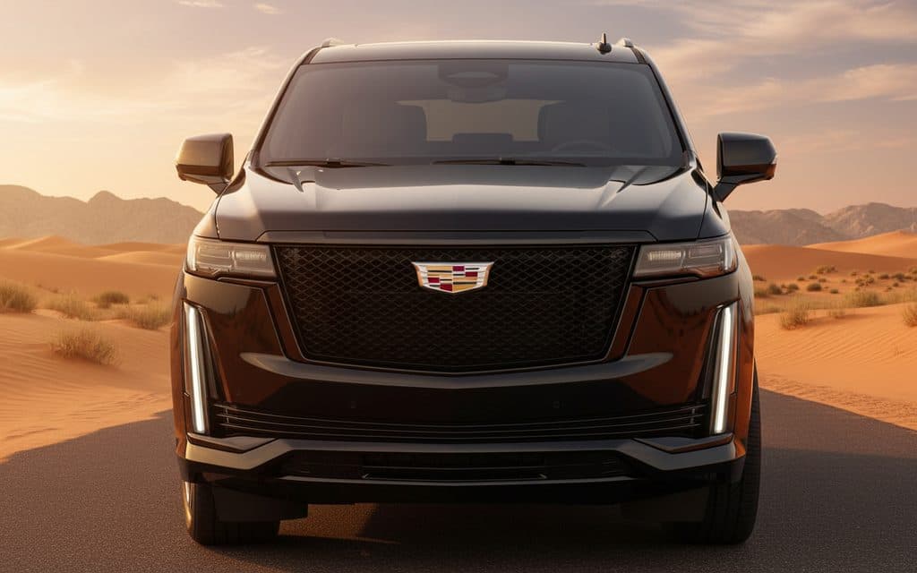 Cadillac Escalade 2022 Black front view with headlights