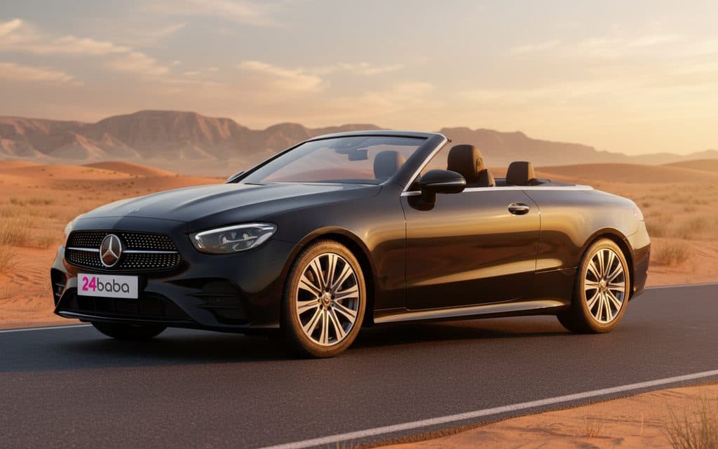 Mercedes E200 2023 Black front view with headlights