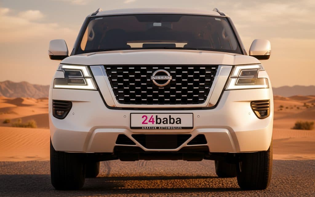 Nissan Patrol 2024 White front view with headlights