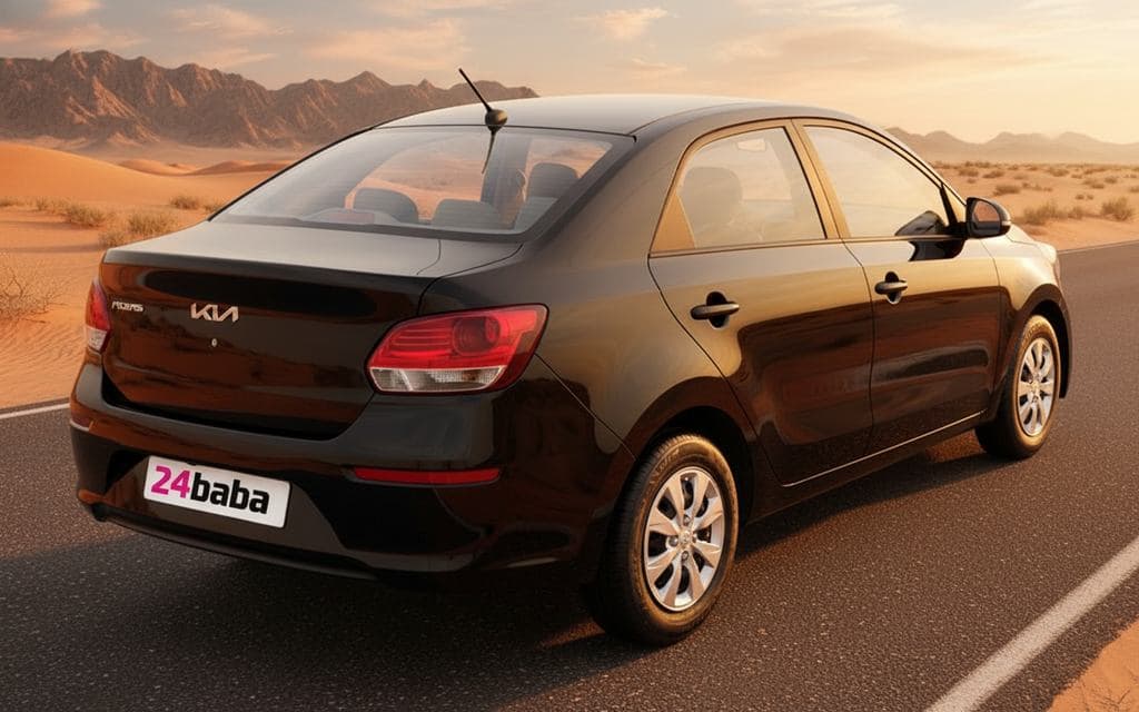 Kia Pegas 2022 Black rear view showing taillights