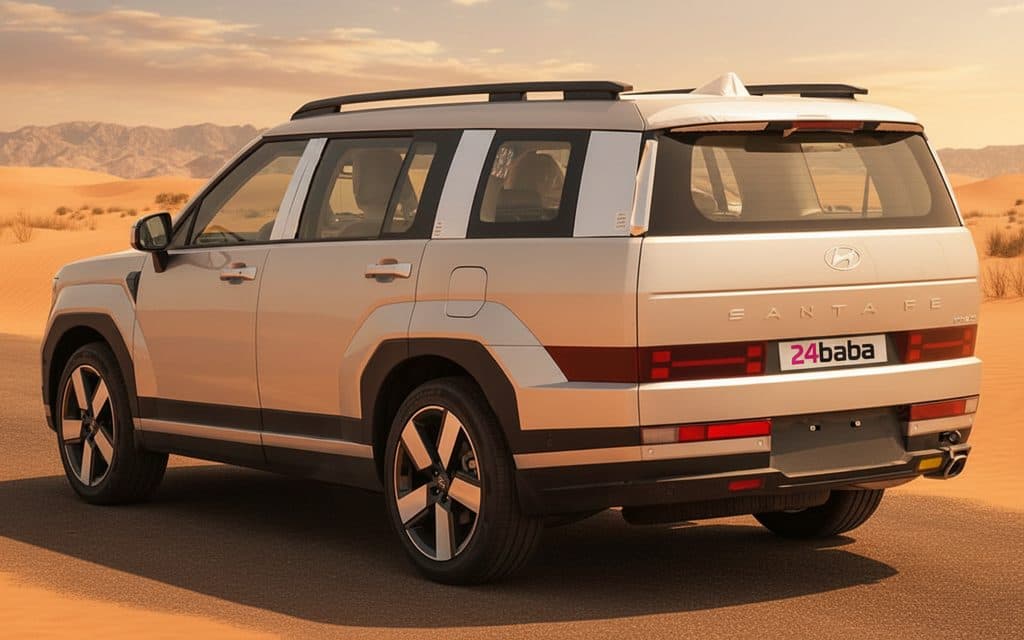 Hyundai SantaFe 2024 Silver rear view showing taillights – rental in Dubai