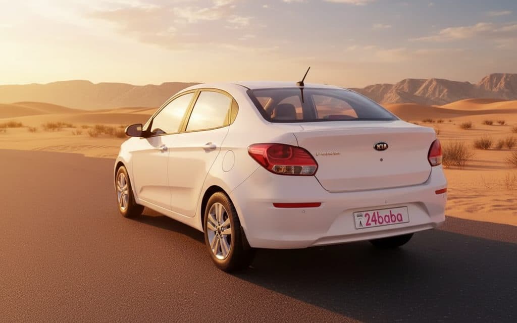 Kia Pegas 2021 White rear view showing taillights