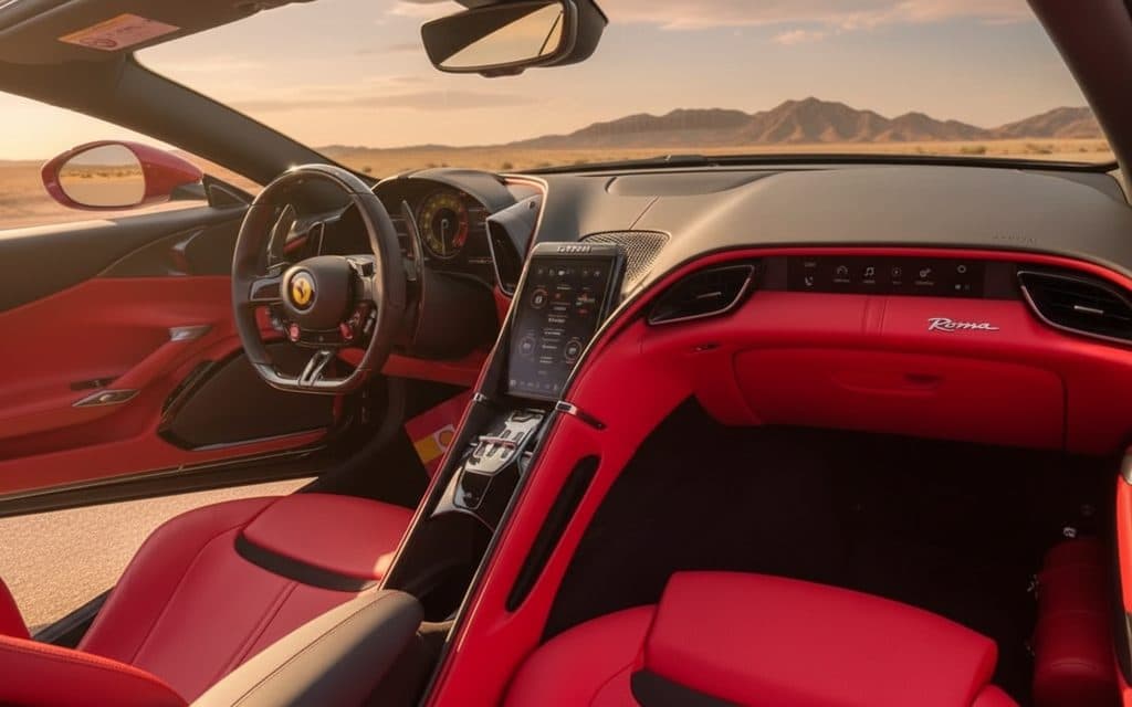 Ferrari Roma 2021 dashboard and infotainment – rental in Dubai
