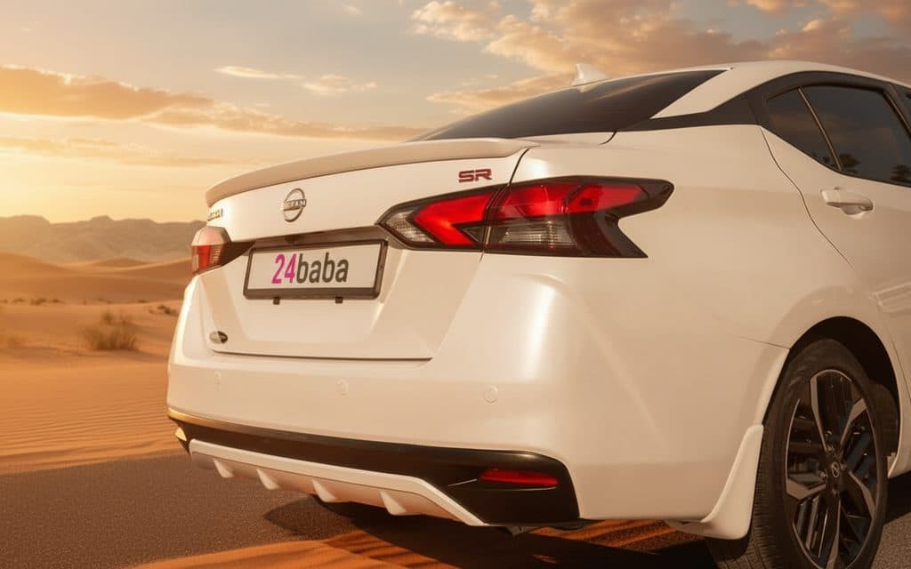 Nissan Versa 2024 White rear view showing taillights