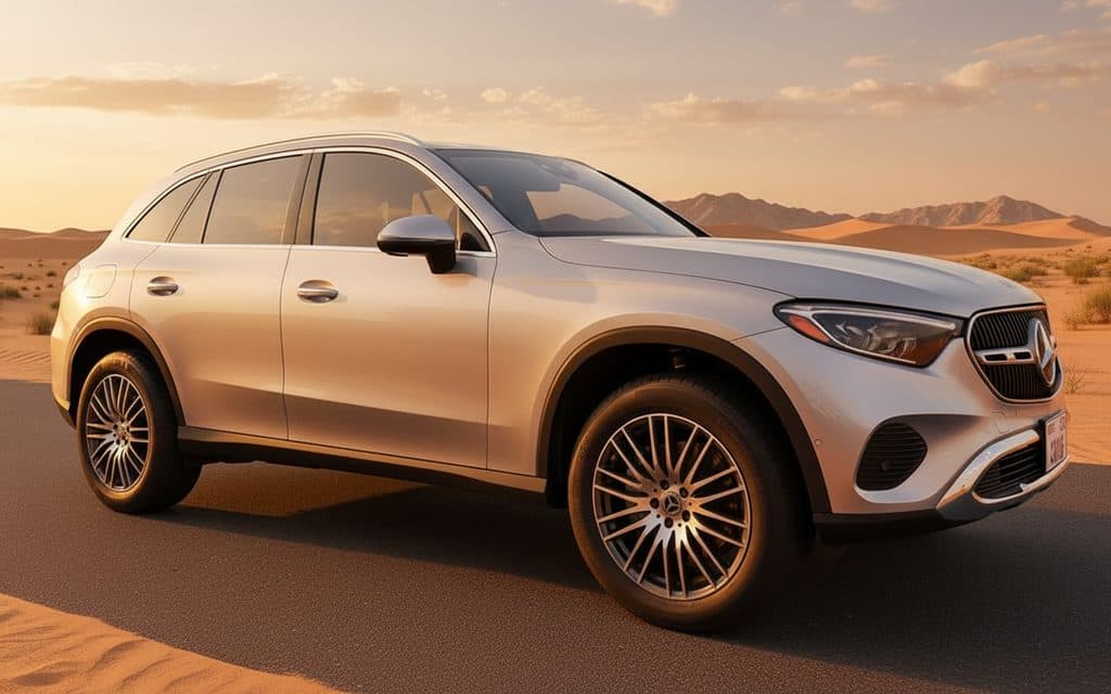 Mercedes Glc300 2024 Silver front view with headlights