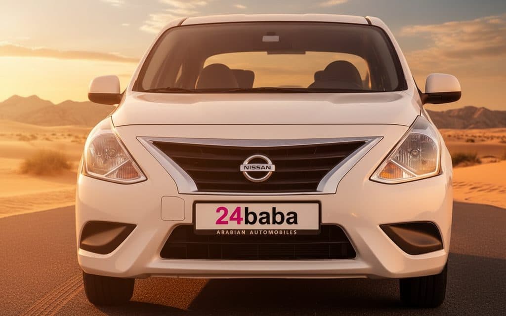 Nissan Sunny 2024 White front view with headlights