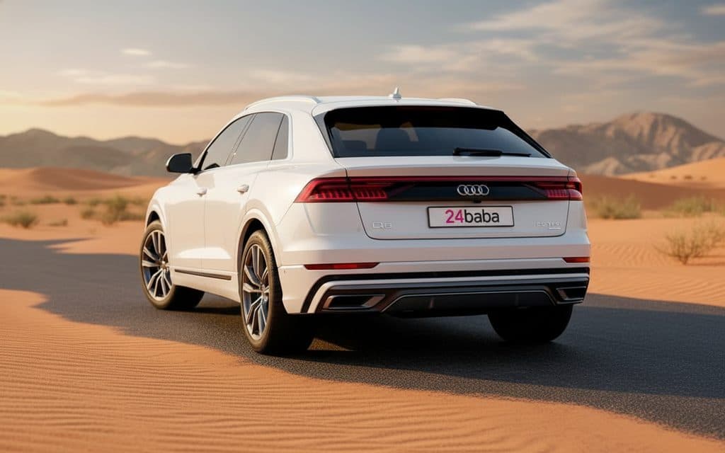 Audi Q8 2022 White rear view showing taillights