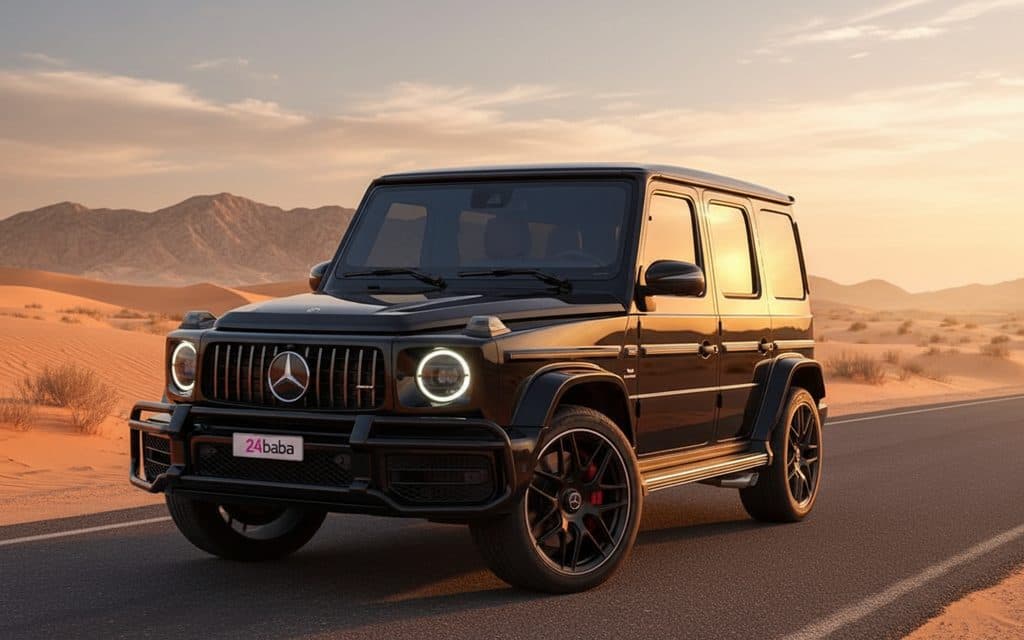 Mercedes G63 2022 Black front view with headlights