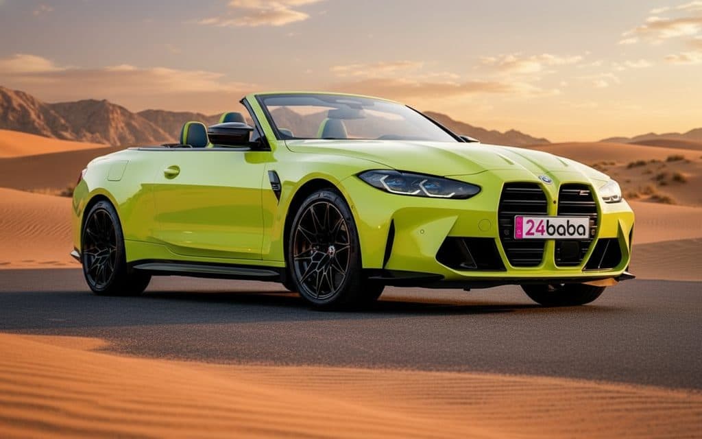 Bmw M4 2023 Yellow front view with headlights