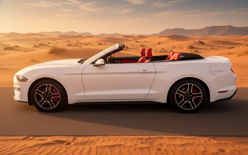 Ford Mustang 2022 White side profile – rental in Dubai