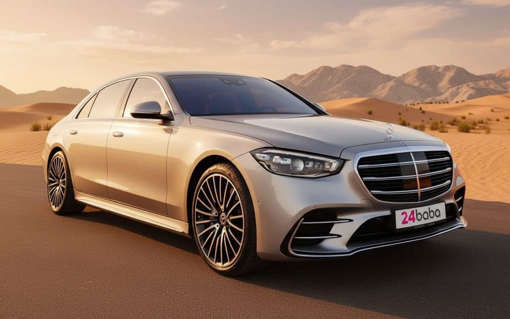 Mercedes S500 2022 Silver front view with headlights