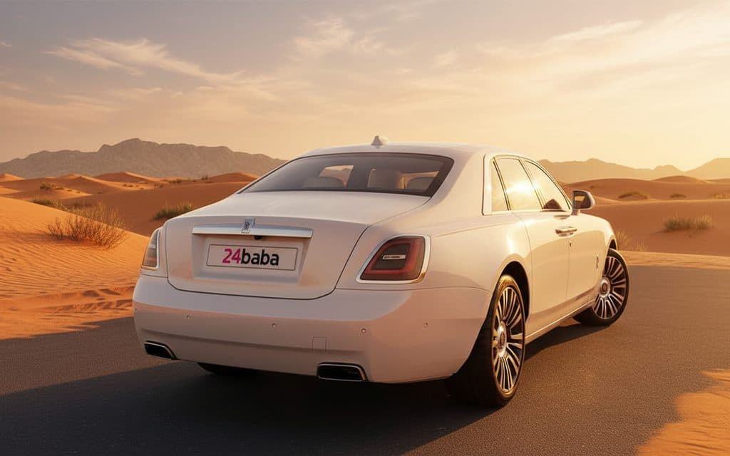 RollsRoyce Ghost 2021 White rear view showing taillights