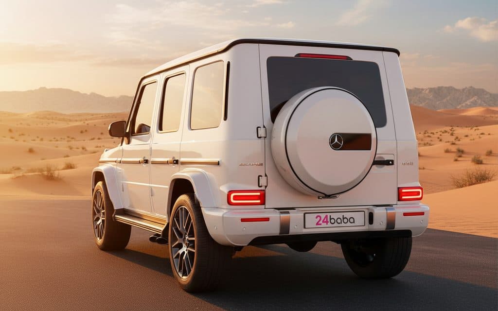 Mercedes G63 2023 White rear view showing taillights