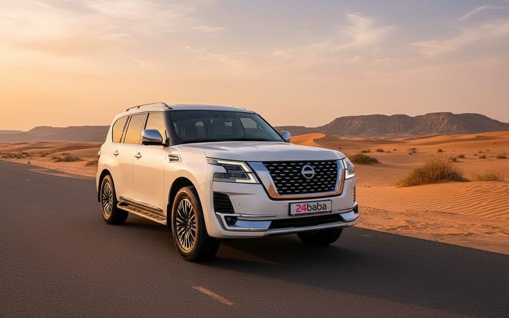 Nissan Patrol 2023 White front view with headlights