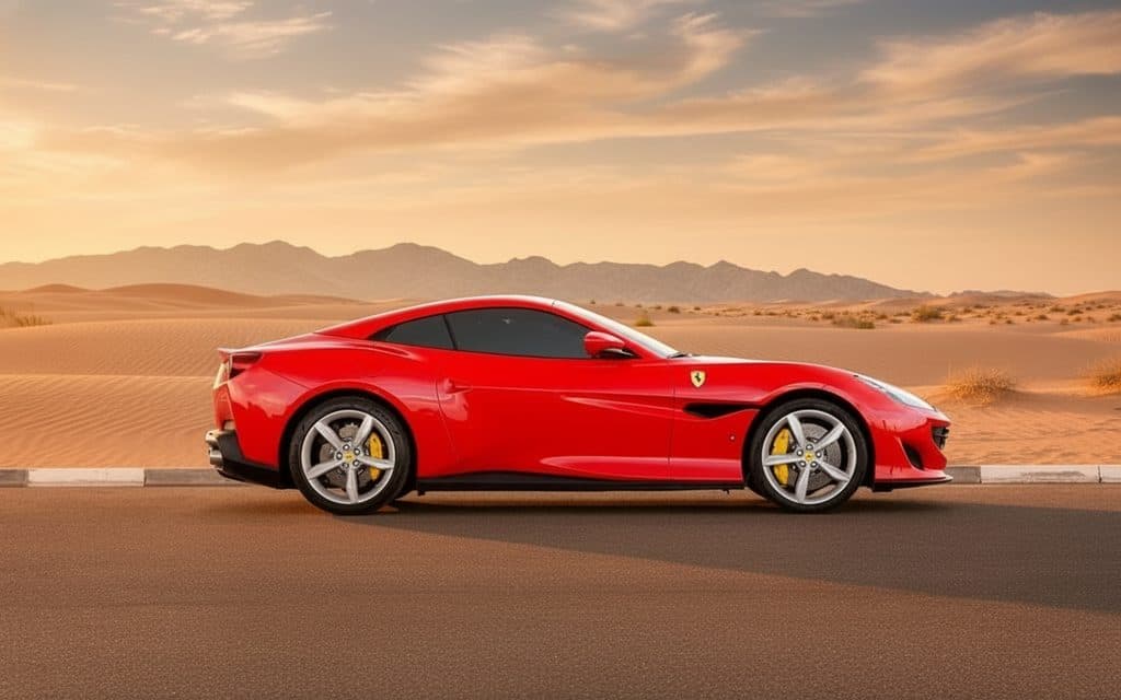 Ferrari Portofino 2020 Red side profile – rental in Dubai