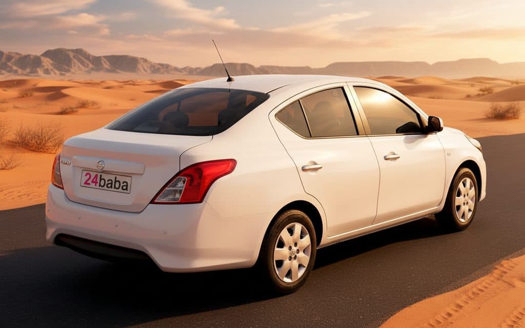 Nissan Sunny 2022 White rear view showing taillights
