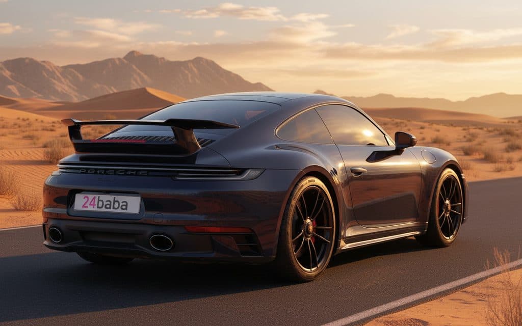 Porsche 911 2022 Black rear view showing taillights