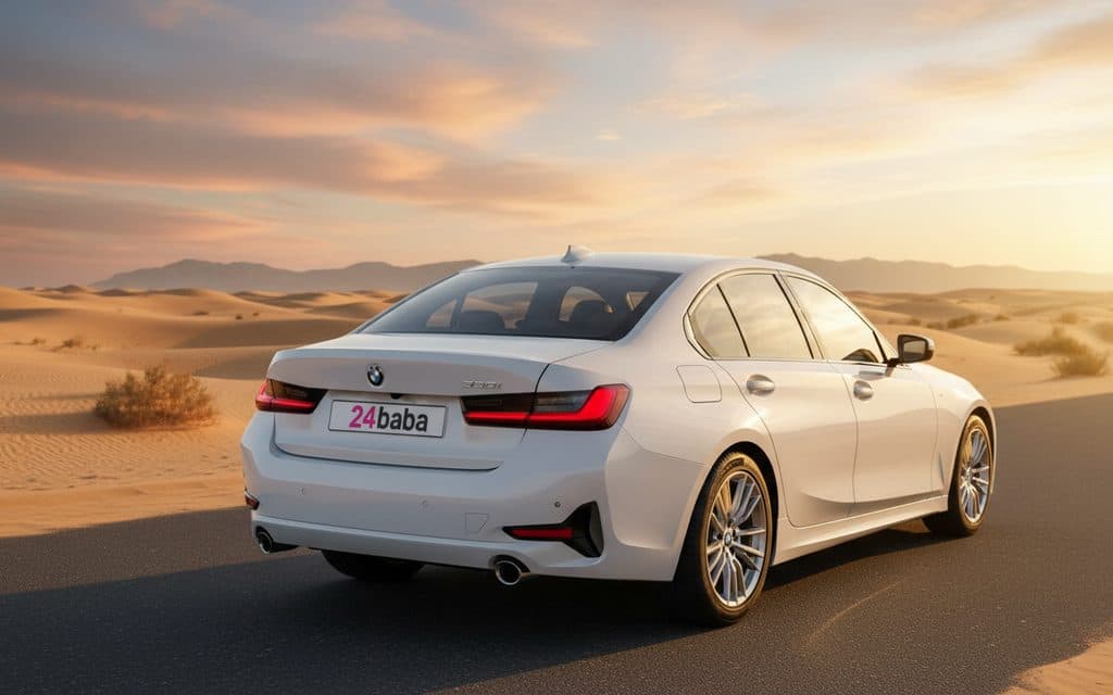 Bmw 330 2023 White rear view showing taillights