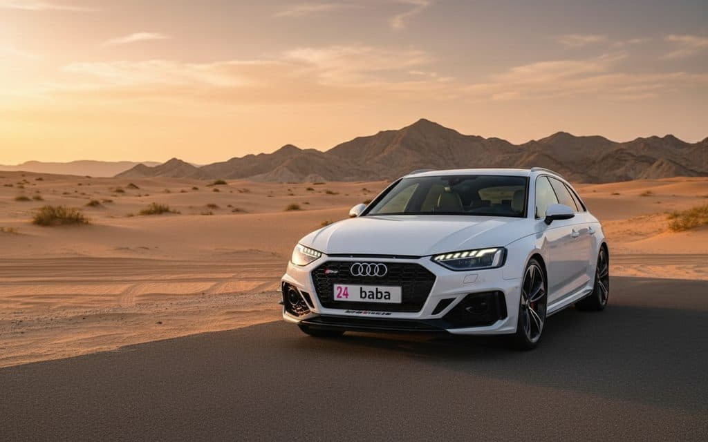 Audi A4 2023 White front view with headlights