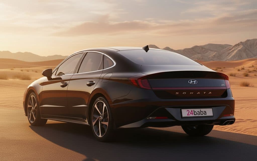 Hyundai Sonata 2022 Black rear view showing taillights – rental in Dubai