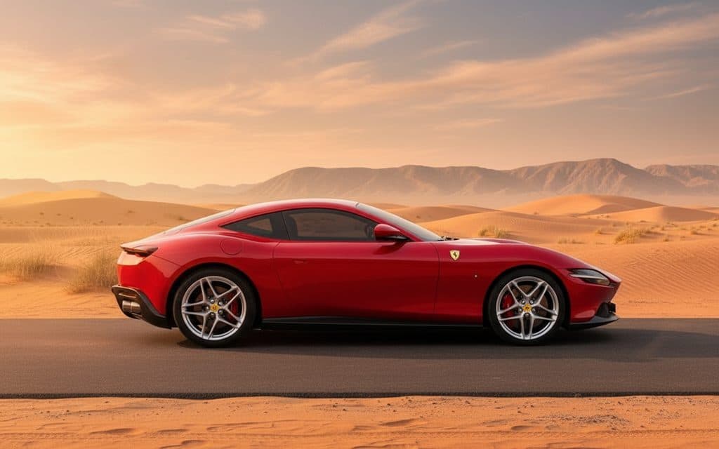 Ferrari Roma 2021 Red side profile – rental in Dubai