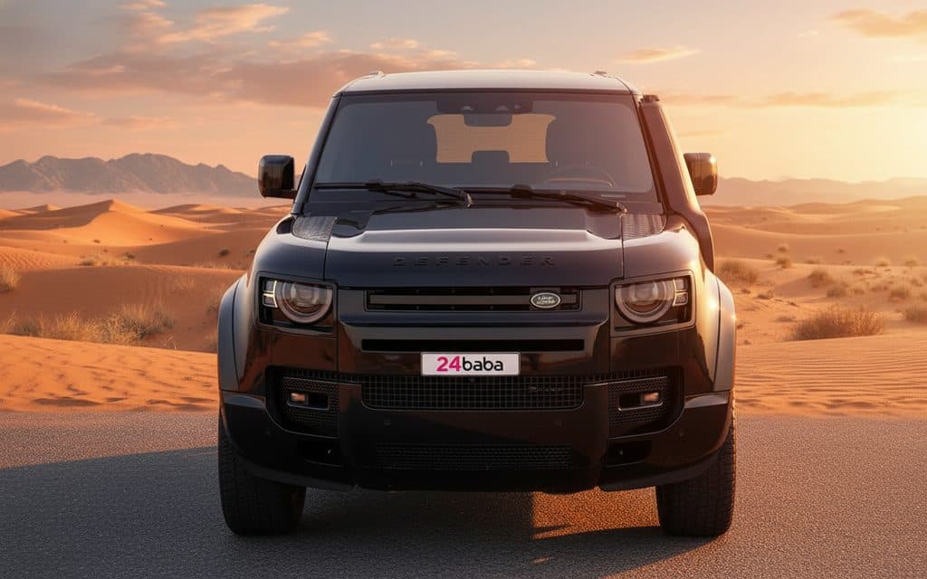 LandRover Defender 2024 Black front view with headlights