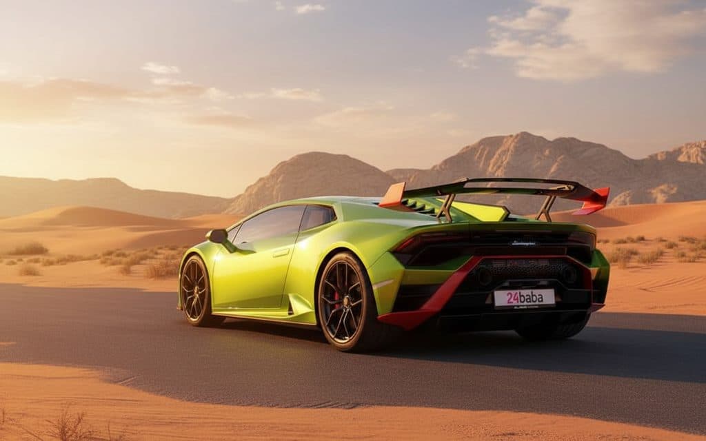 Lamborghini Huracan 2022 Green rear view showing taillights