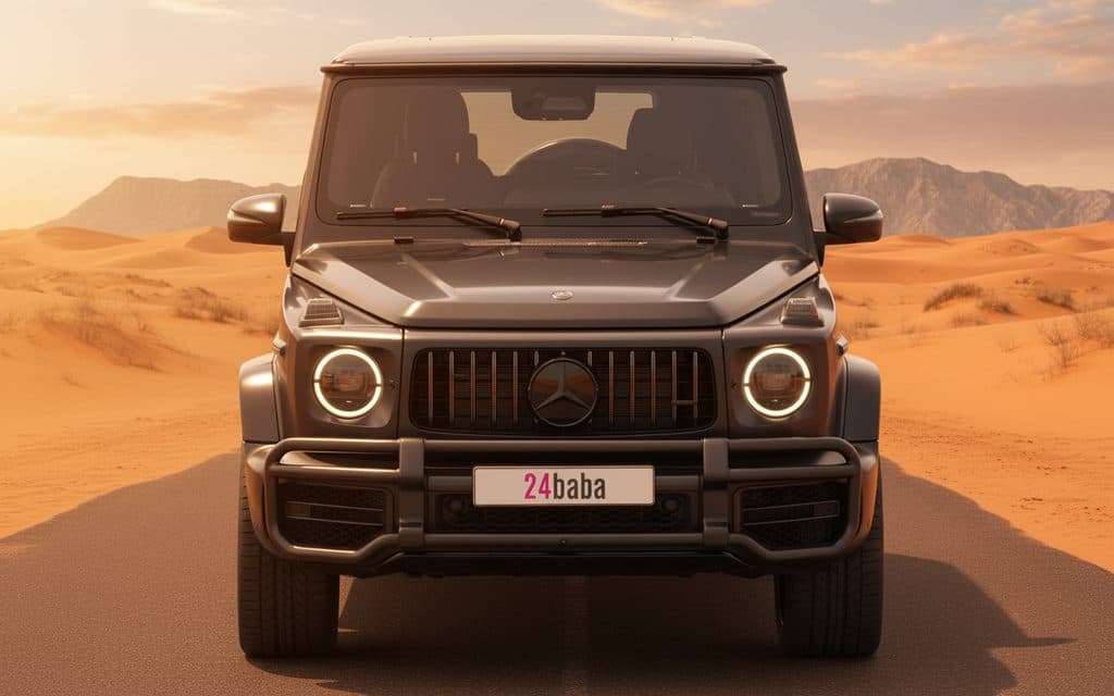 Mercedes G63 2025 Black front view with headlights