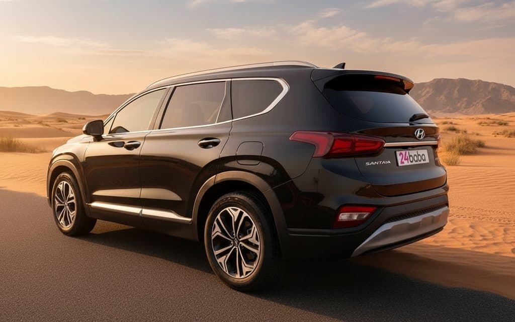 Hyundai SantaFe 2023 Black rear view showing taillights – rental in Dubai