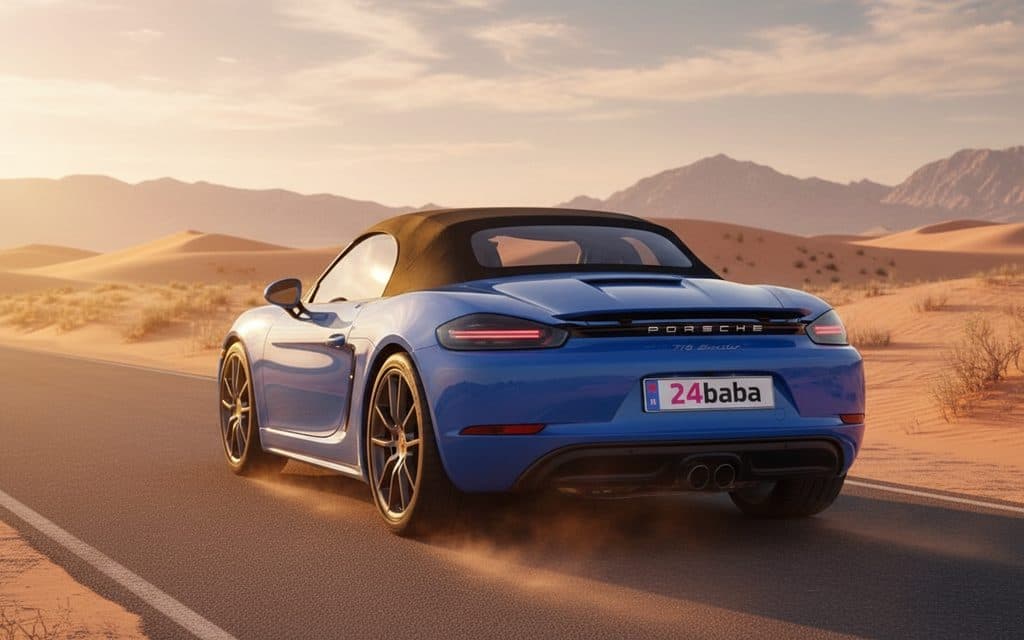 Porsche Boxster 2024 Blue rear view showing taillights